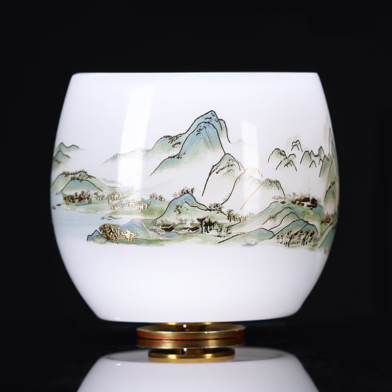 白玉千里江山琉璃中式品茗杯