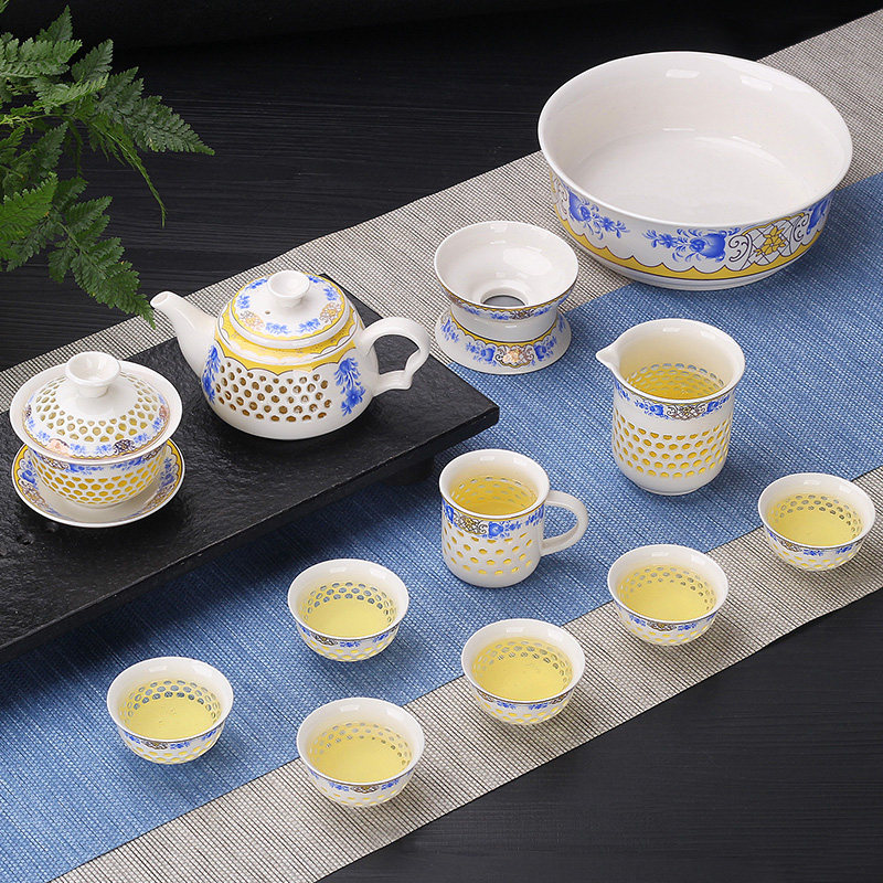 整套玲珑镂空中式风工夫茶具