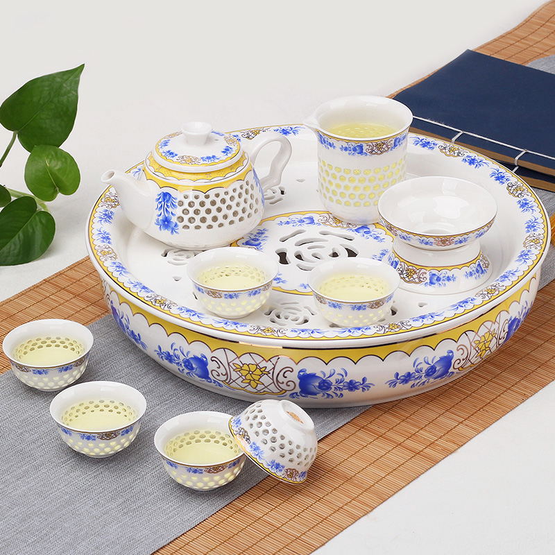 整套玲珑镂空中式风工夫茶具