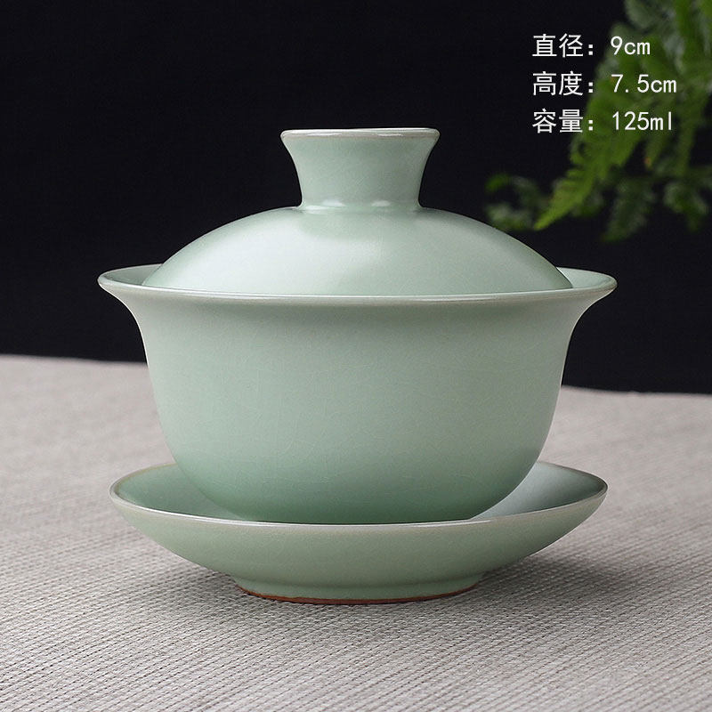 汝窑哥窑三才盖碗带盖泡茶杯单个茶碗景德镇功夫茶具大号冰种高端