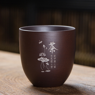 紫砂柴烧杯功夫茶杯陶瓷主人杯茶盏杯主人杯单杯个人专用喝茶杯子
