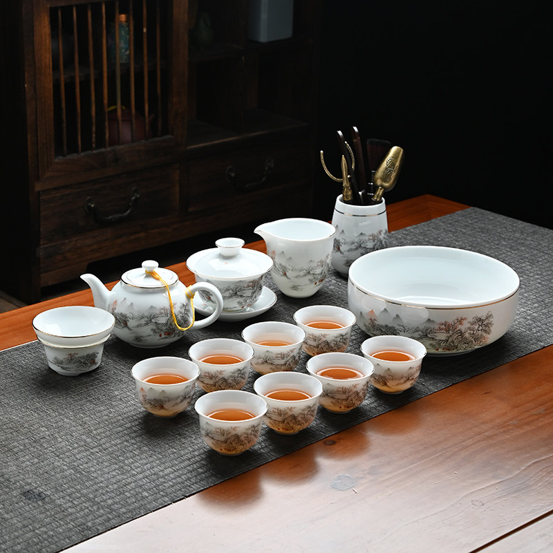 冰种玉瓷白瓷喝茶茶具茶台