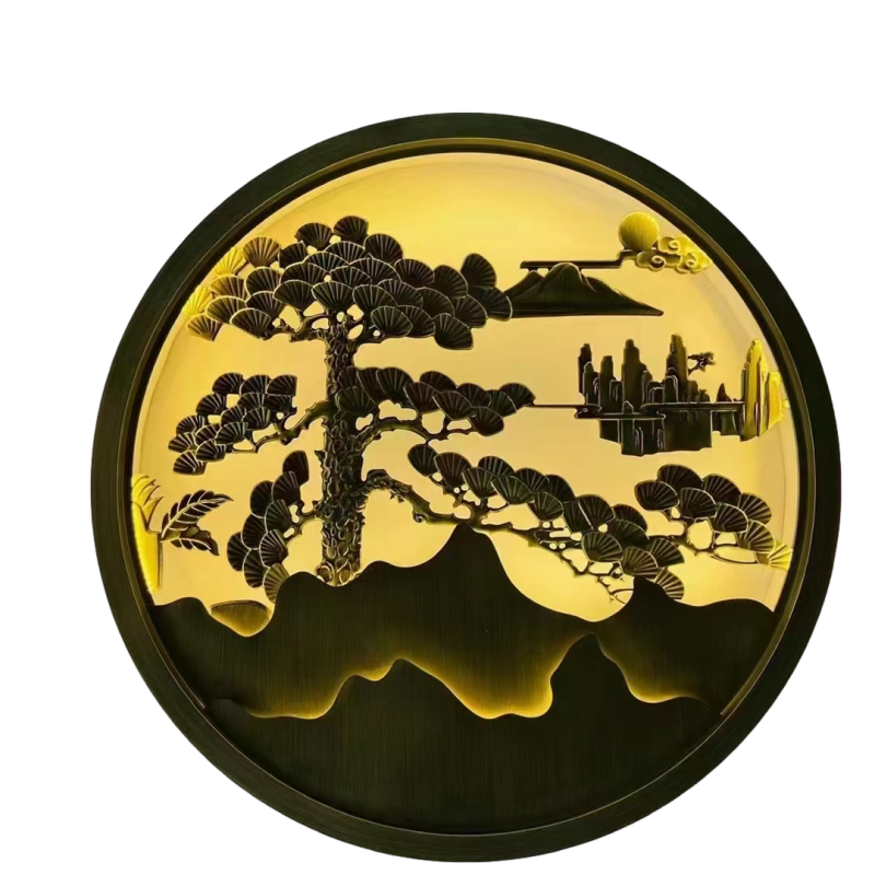 不锈钢屏风铝合金实心板浮雕刻圆形隔断假山庭院墙镂空金属制品厂