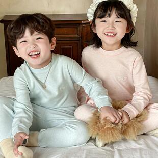男童女童秋冬纯色家居睡衣棉毛衫 320克加厚儿童纯棉秋衣秋裤 套装