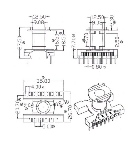 ER2828 EC28高频变压器磁芯骨架 立式6+9针 排距=20.7mm电源材料