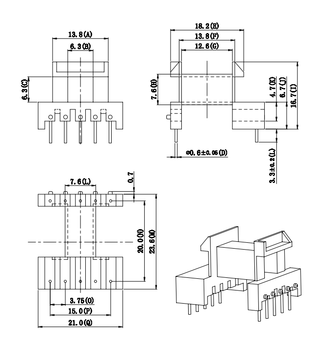 EF20高频变压器单边加宽安规骨架磁芯卧式5+5针排距=20mm电源材料