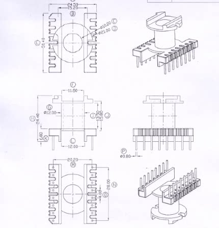 ER2825 EC28高频变压器磁芯骨架配套立式8+8针 排距=20.2mm