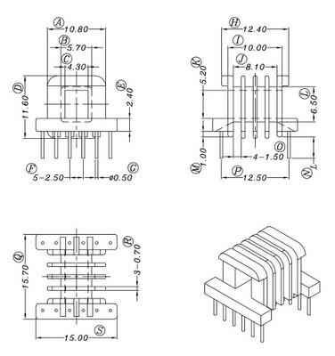 EE16高频变压器4槽骨架PC44材质磁芯 卧式6+6脚 BOBBIN