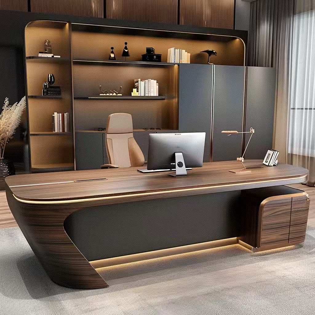 宋式美学白蜡木黑胡桃木设计师同款主管桌办公桌高端定制大班台