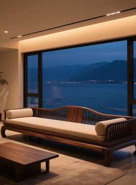 2025宋氏美学高端定制黑胡桃木罗汉床设计师同款客厅民宿酒店家具