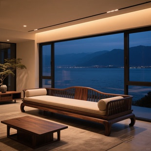 2025宋氏美学高端定制黑胡桃木罗汉床设计师同款 客厅民宿酒店家具