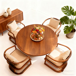 宋式美学黑胡桃木圆桌餐桌设计师同款白蜡木高端定制餐厅转盘桌