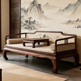宋式 美学禅意黑胡桃木罗汉床美人榻贵妃榻2026高端定制设计师同款