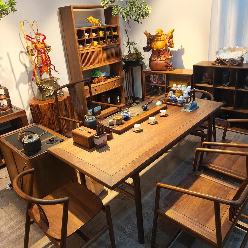 新中式禅意北美黑胡桃白蜡木茶桌椅茶台办公室茶室酒店民宿泡茶桌