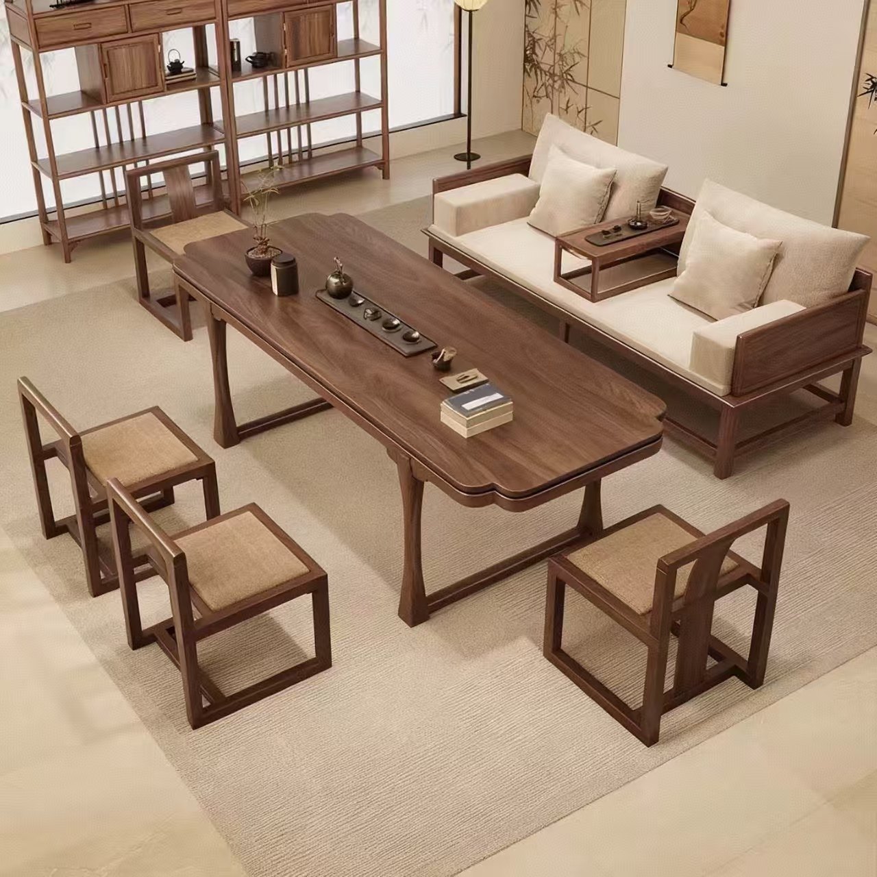 宋式美学黑胡桃木罗汉床茶桌组合高端定制民宿茶台设计师同款家具,住宅家具,家用茶台/茶桌,淘宝优惠券,粉丝福利购,淘宝优惠卷