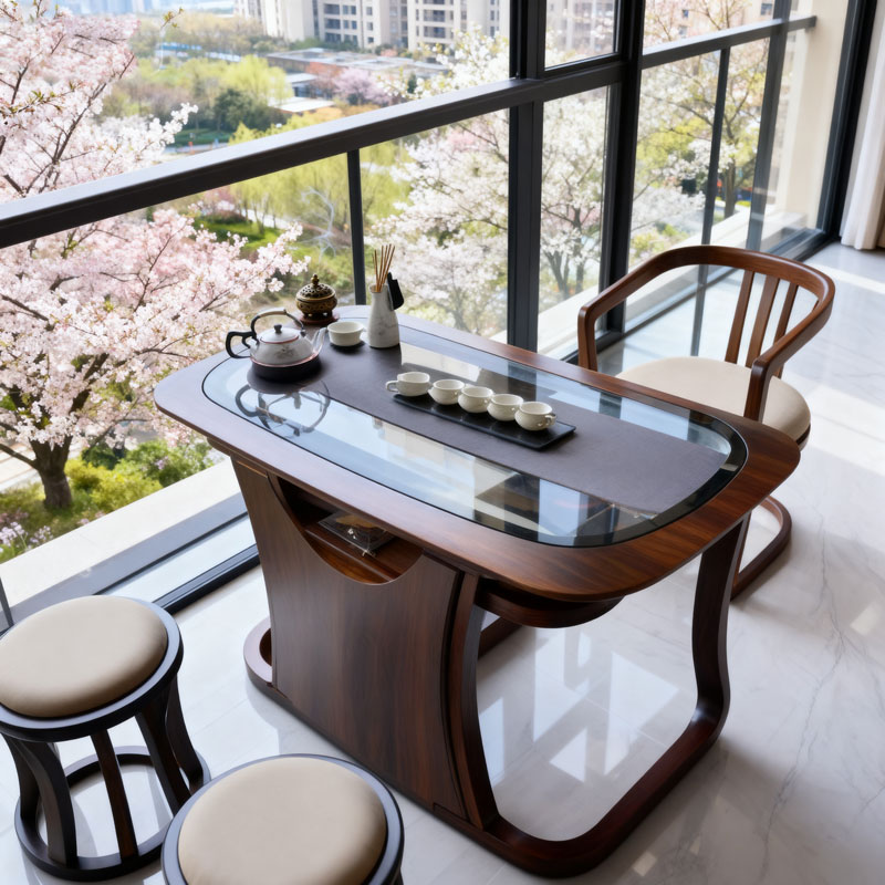设计师同款宋式美学白蜡木黑胡桃木茶桌椅阳台酒店高端定制茶台