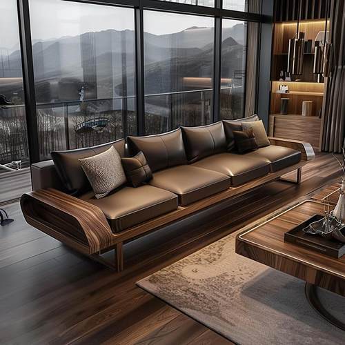 新中式黑胡桃木三人位实木沙发