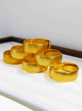 铜合金仿真金磨砂开口宽版回纹条戒男款素圈弧形金店同款简约首饰