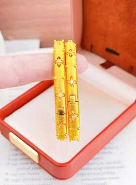 铜合金轻奢高级感仿真金拉丝镂空四叶草点钻卡扣手镯女款订婚三金