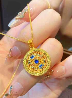 香港纪梵哲沙金饰品青莲承影碎冰冰旋转青花瓷罗盘珐琅项链国色天