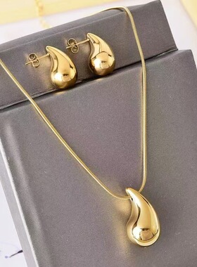 金店同款沙金饰品欧美大水滴耳钉项坠仿真金轻奢高级感耳扣首饰品