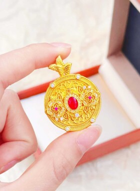 香港纪梵哲铜合金珐琅彩点钻花丝山茶花罗盘吊坠女士轻奢高级感仿