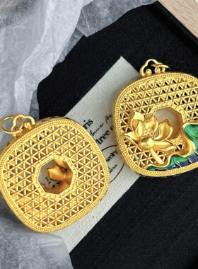沙金珐琅大好河山吊坠时尚百搭镂空编织花丝荷花轻奢高级感挂坠