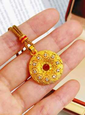香港纪梵哲沙金饰品点钻四叶草花丝平安扣项链女小众轻奢金店同款