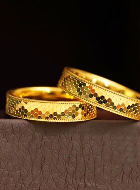 沙金饰品小众设计龙鳞戒指女式轻奢高级感饰品仿真金婚庆三金指环