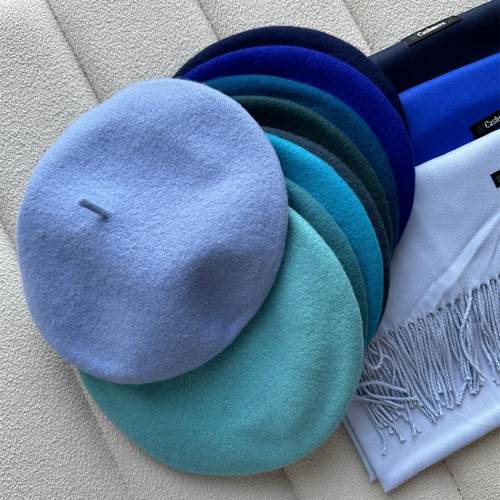 石原蓝色系~贝雷帽女秋冬羊毛呢蓓蕾帽子湖蓝天蓝孔雀蓝画家帽潮 - 封面