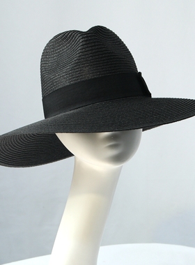 经典黑色10cm大沿礼帽夏天英伦宽檐复古爵士帽大檐草帽男女士帽子