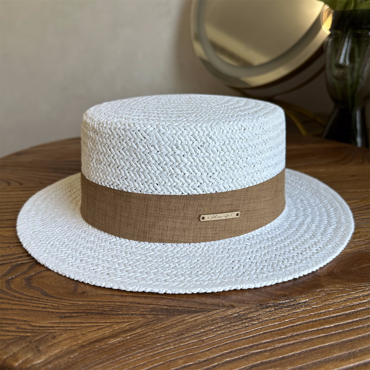 2026春季法式手工编织平顶帽休闲草帽男女夏度假遮阳防晒平顶礼帽