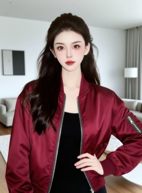 2025新款秋季高级感气质独特漂亮名媛巨好看酒红色棒球服夹克外套