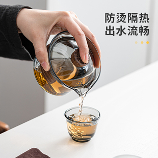 如瓷动人玻璃旅行功夫茶具套装 户外高档泡茶壶便携一壶四杯快客杯