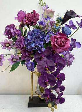 《九紫离火》高端紫色花束法式中古风美式陶瓷花瓶别墅玄关摆放