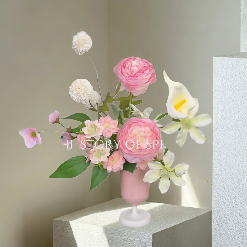 法式浪漫粉色成品花束桌花宴会餐厅民宿高质感仿真花绢花玫瑰装饰,家居饰品,餐桌花艺,淘宝优惠券,粉丝福利购,淘宝优惠卷