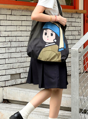 FINERWORLD名画复刻趣味印花男女情侣单肩包休闲通勤学生大托特包
