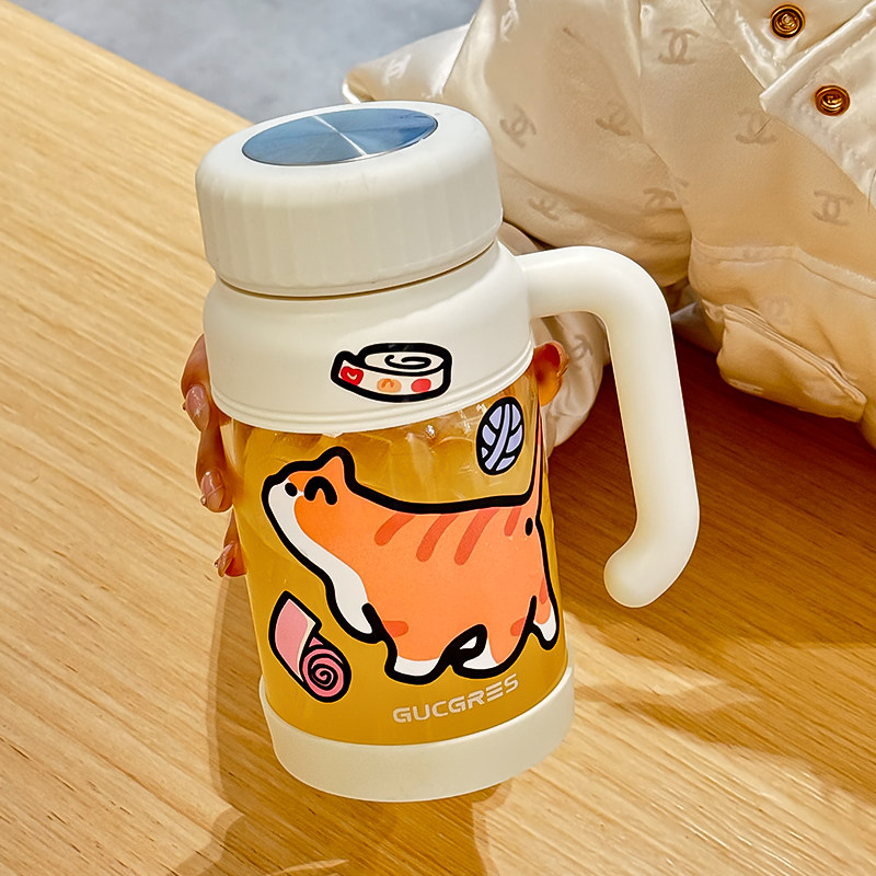 情侣玻璃水杯女生大容量便携带盖茶隔泡茶杯男家用高颜值杯子新款,餐饮具,玻璃杯,淘宝优惠券,粉丝福利购,淘宝优惠卷