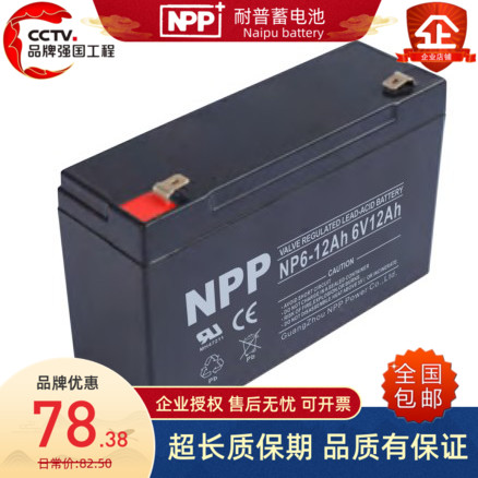 耐普NPP蓄电池 6V12AH应急照明设备仪器用电池NP6-12Ah玩具蓄电池