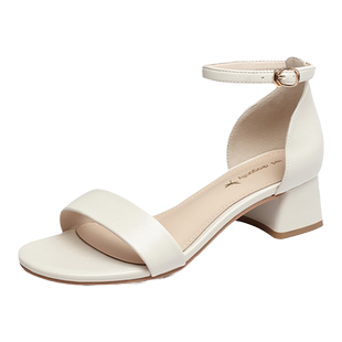 红蜻蜓一字带凉鞋女2025夏季新款粗跟女鞋百搭气质通勤包跟高跟鞋