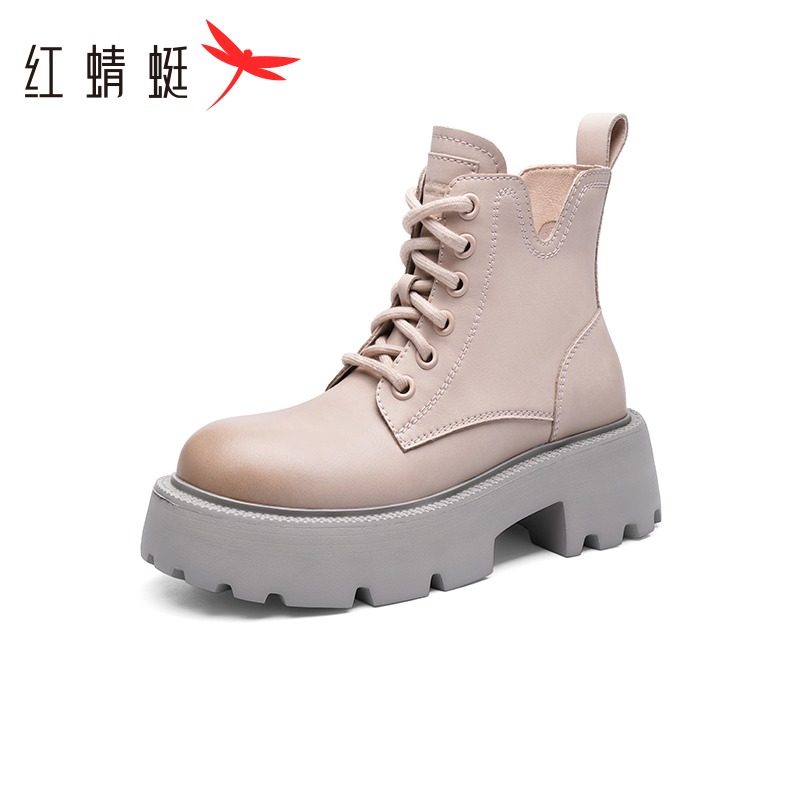 Angelababy明星同款红蜻蜓真皮马丁靴秋冬加绒女鞋小个子增高短靴,女鞋,马丁靴,淘宝优惠券,粉丝福利购,淘宝优惠卷