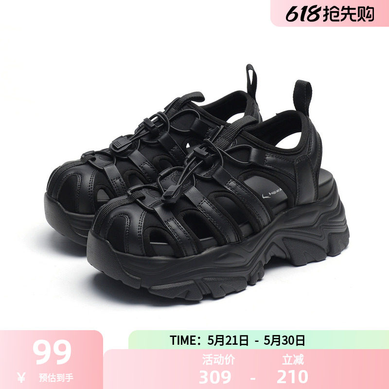 红蜻蜓女鞋2025夏季时尚舒适百搭厚底增高包头罗马凉鞋