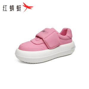 红蜻蜓休闲板鞋女士春秋新款魔术贴时尚厚底面包鞋舒适休闲运动鞋