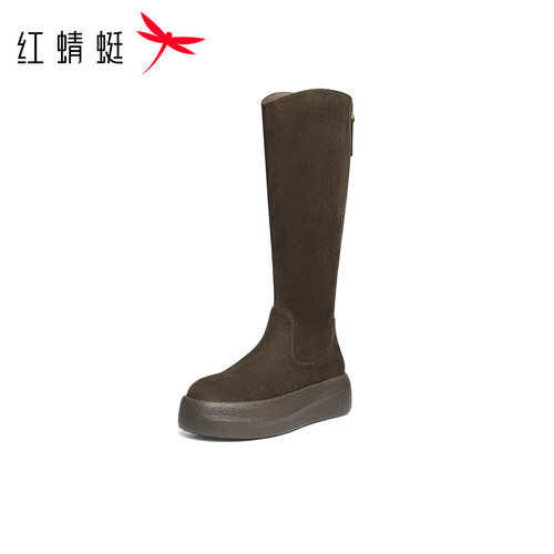 红蜻蜓休闲弹力靴女秋冬新款时尚厚底增高舒适长筒靴百搭瘦瘦靴