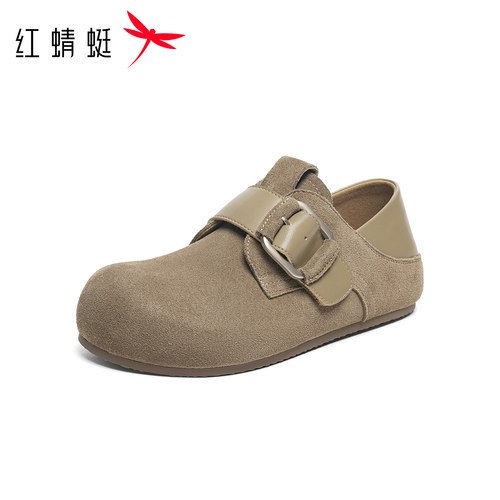 红蜻蜓勃肯鞋女秋季新款时尚厚底休闲一脚蹬懒人鞋增高反绒皮单鞋