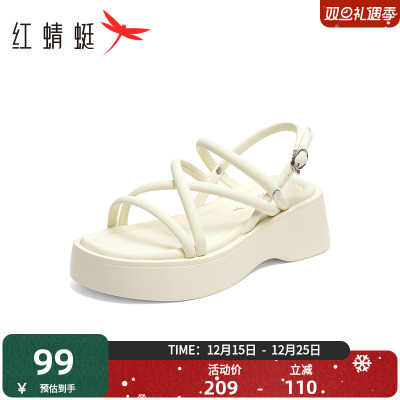 红蜻蜓厚底休闲凉鞋女鞋