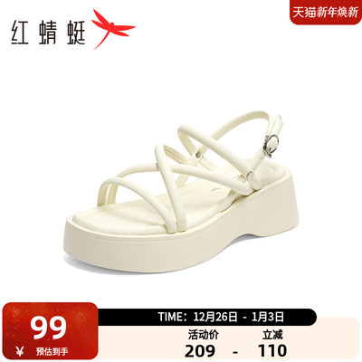 红蜻蜓厚底休闲凉鞋女鞋