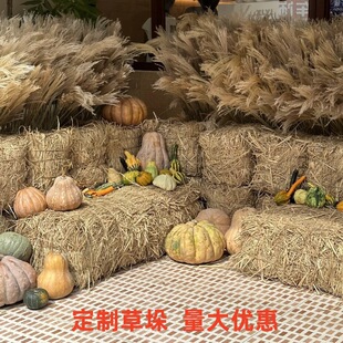 稻草干草农家乐草垛子摄影打卡道具草垛方形装饰秸秆谷草田园风