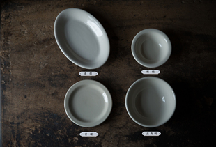 主食饭碗 椭圆鱼盘 酱料骨碟 乡村风复古陶瓷米白色5件套餐具 NfT