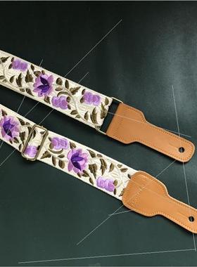 紫色的花-重工刺绣通用民谣吉他电吉他背带贝斯背带Guitar strap
